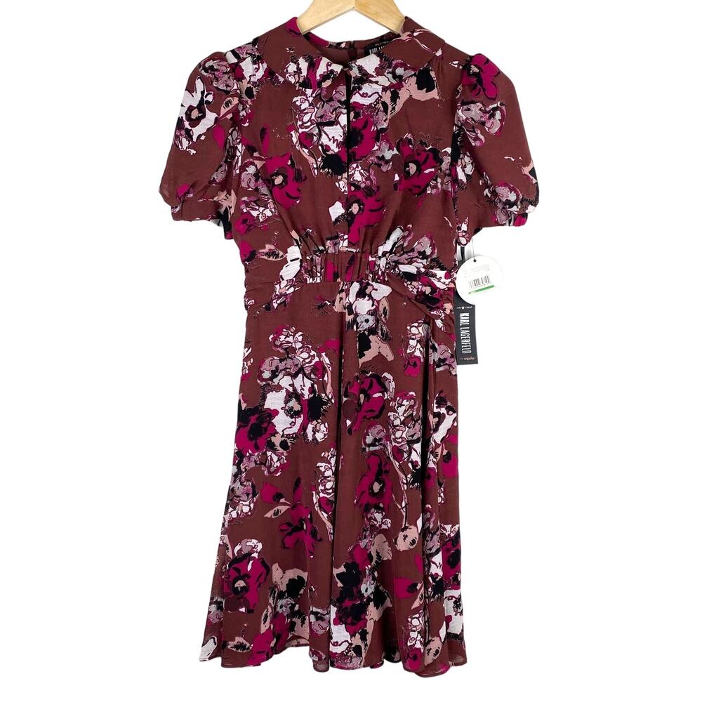 Karl Lagerfeld ASO Aria Pretty Little Liars Size 0 Floral Chiffon Dress Red Pink